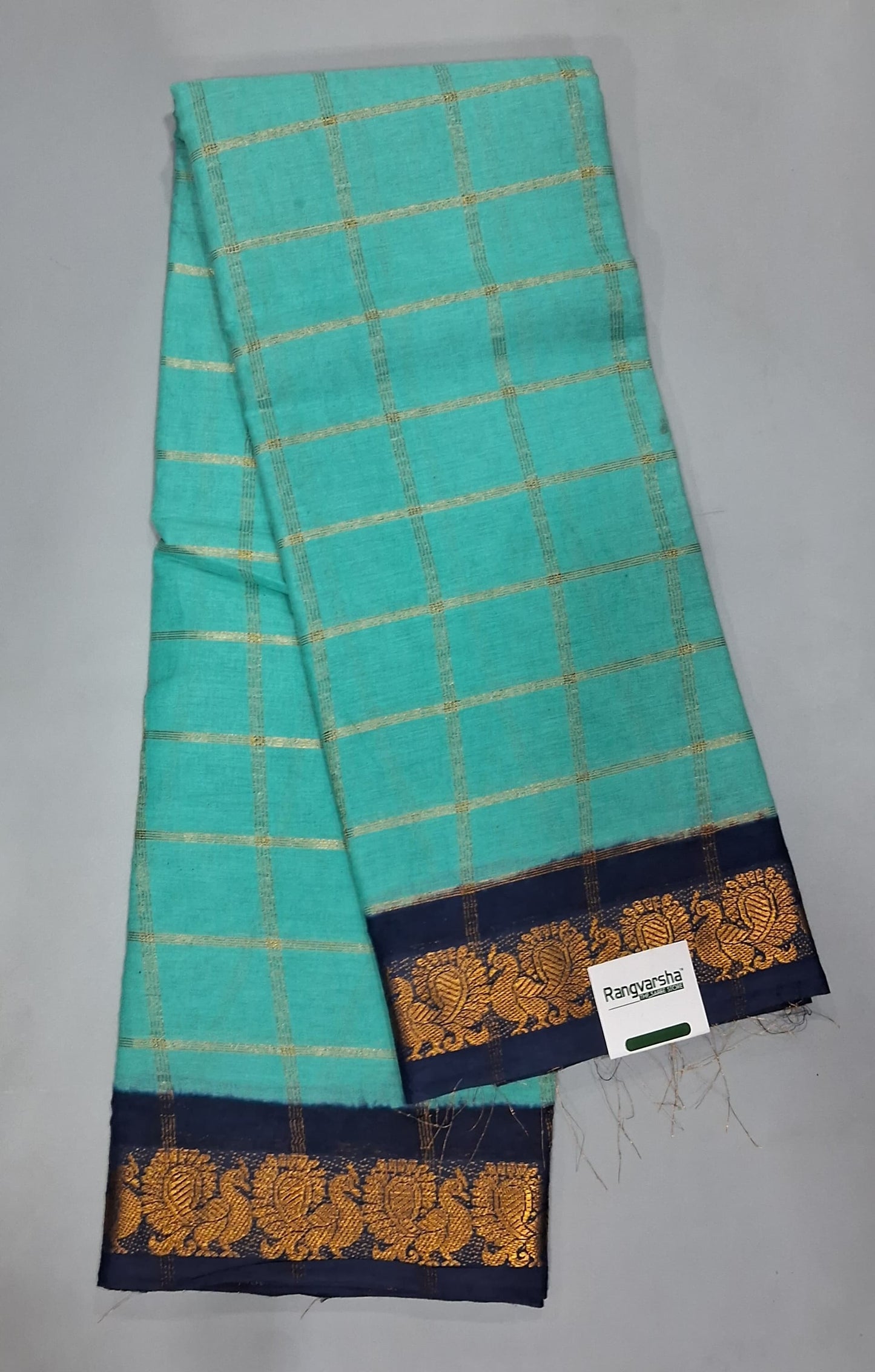 Aqua Blue Sungundi Cotton Saree