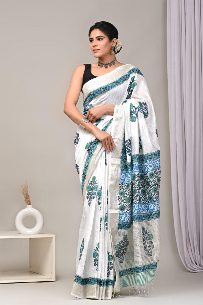 White Maheshwari Saree for Wedding and Ethnic Events