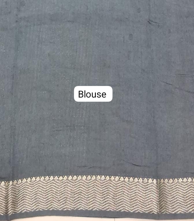 Metal Grey Maheshwari Cotton Saree blouse