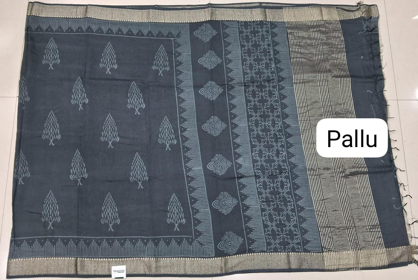 Metal Grey Maheshwari Cotton Saree pallu