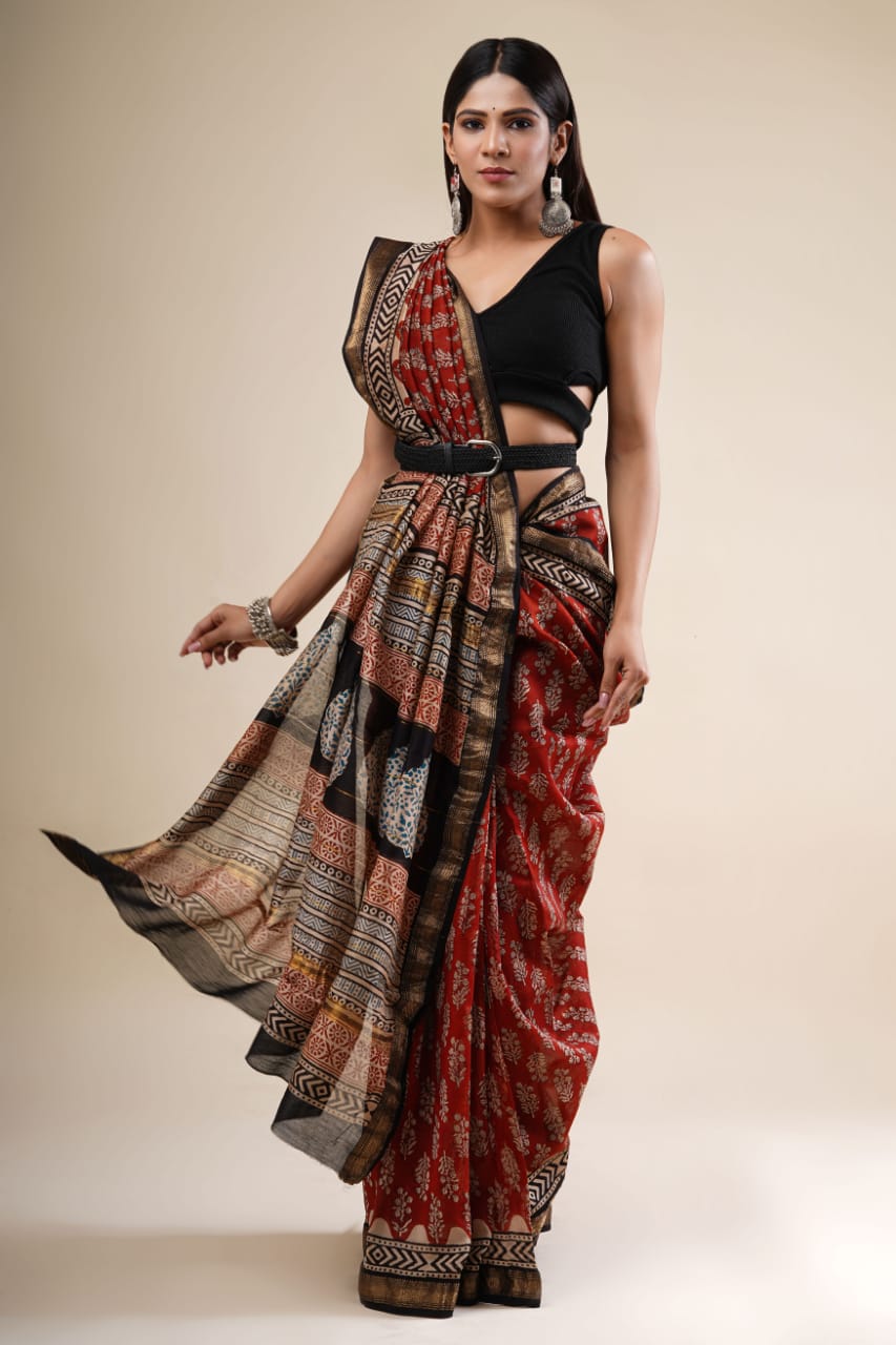 Red Maheswari Silk Cotton Saree