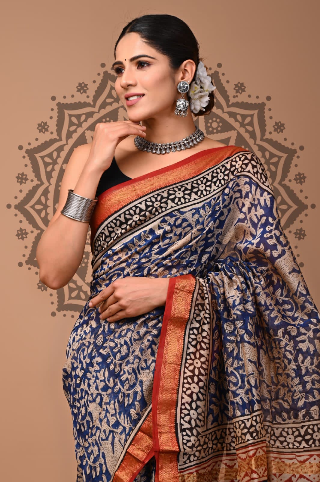 Blue Maheswari Silk Cotton Saree