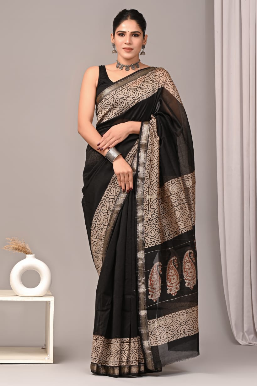Black Maheshwari Silk Cotton Saree