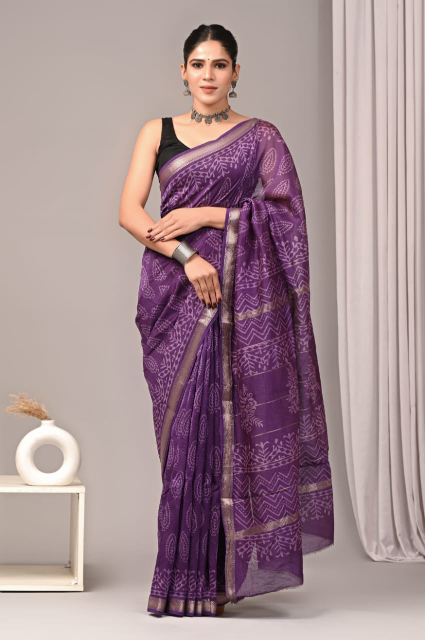 Purple Maheshwari Silk Cotton Saree