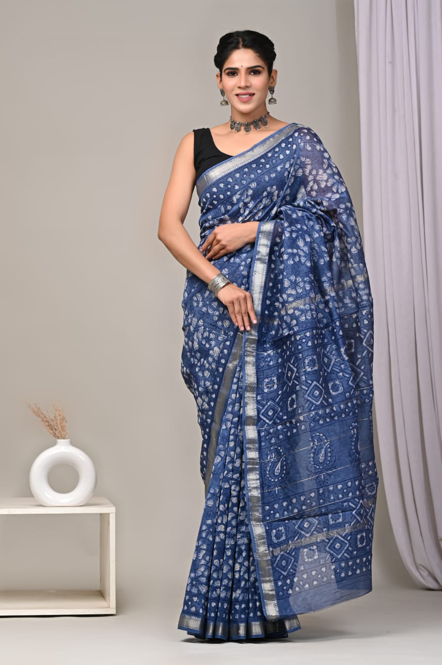 Blue Maheshwari Silk Cotton Saree