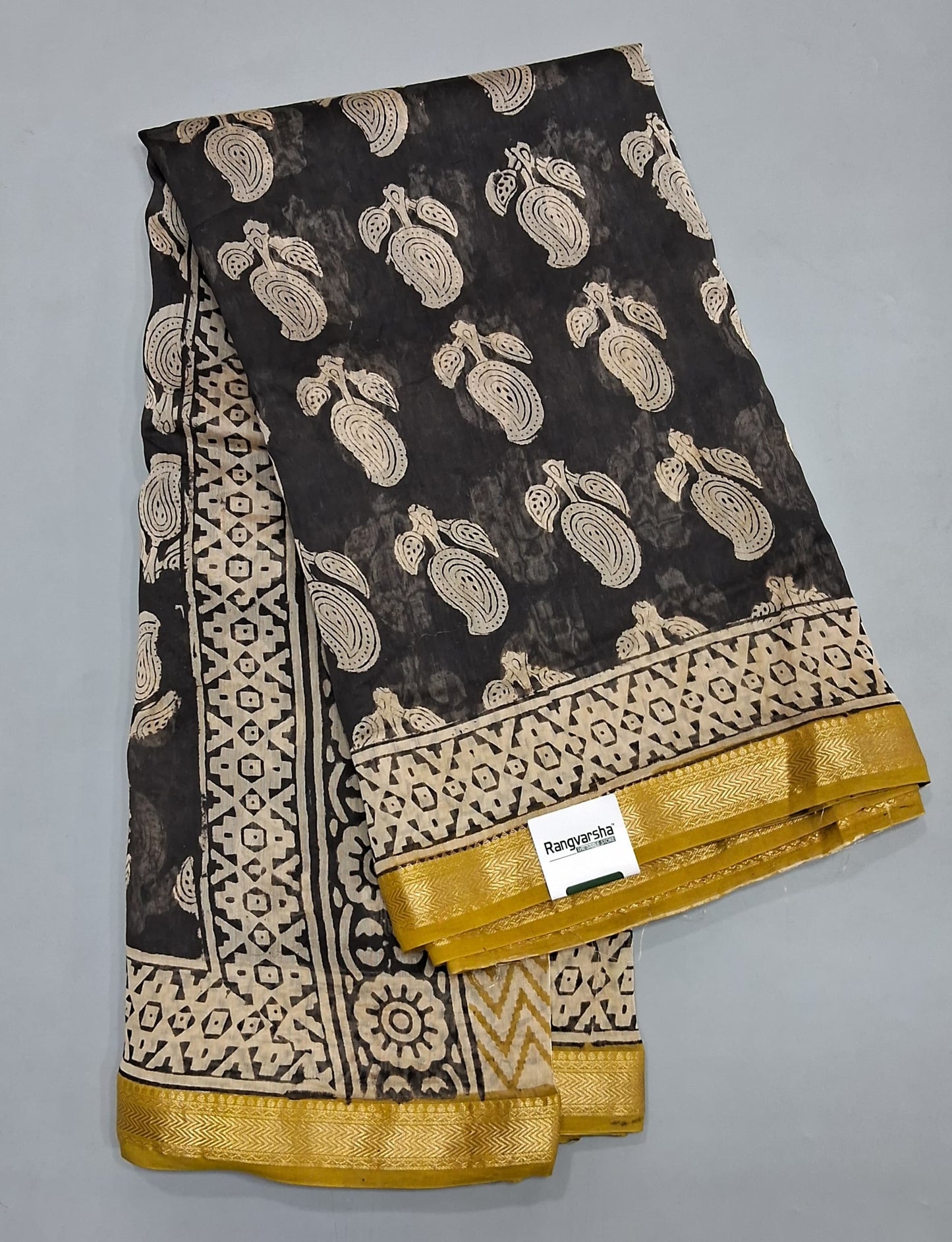 Black Maheshwari Silk Cotton Saree