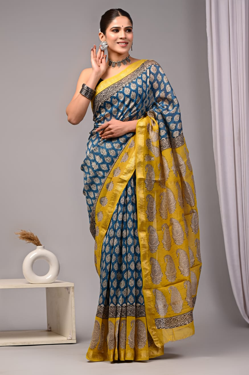 Blue Maheshwari Silk Cotton Saree