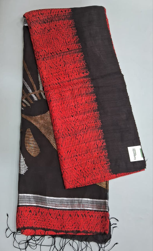 Fire Red Pure Matka Silk Saree