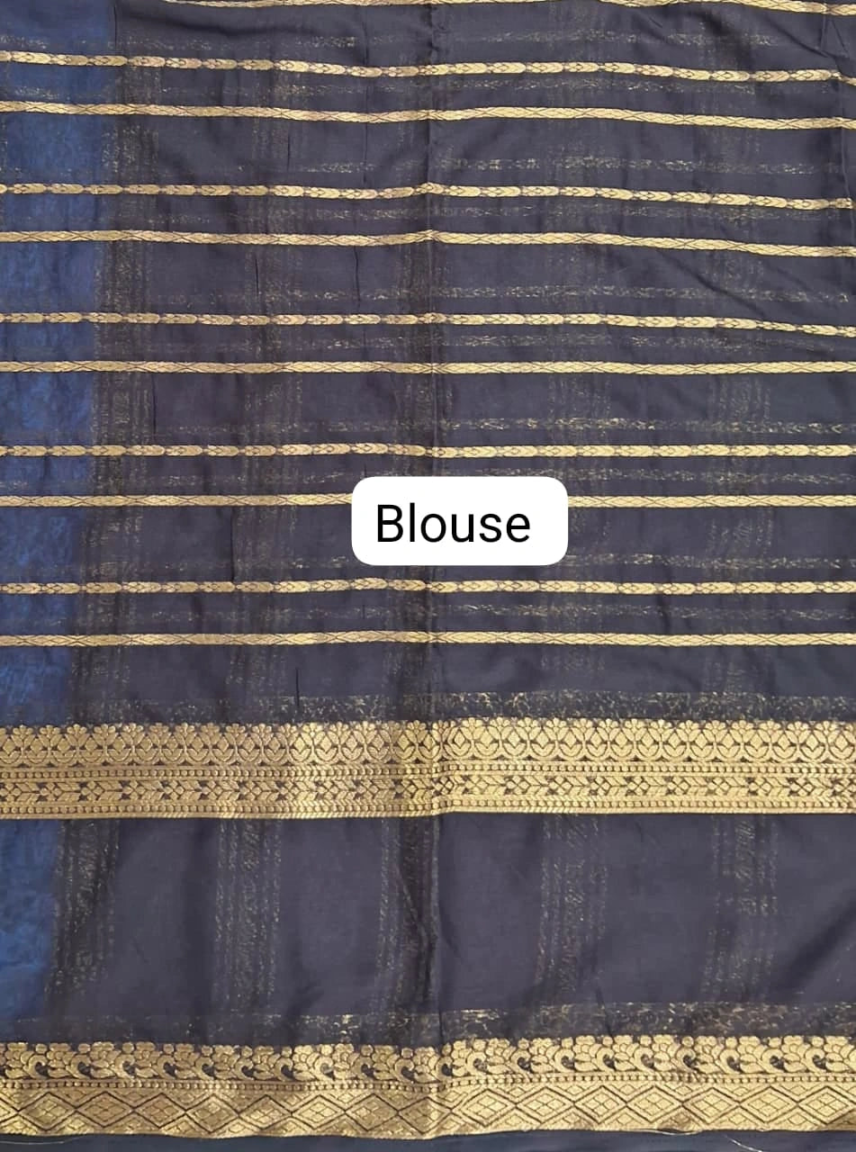 Dark Navy Blue Mysore Crepe Silk Saree blouse