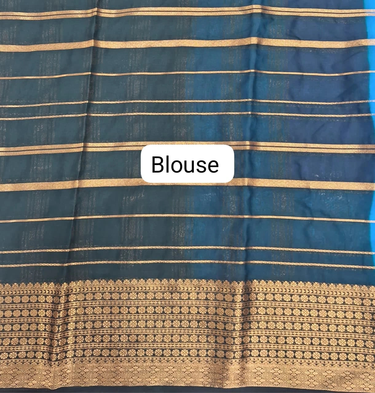 Cerulean Blue Mysore Crepe Silk Saree blouse