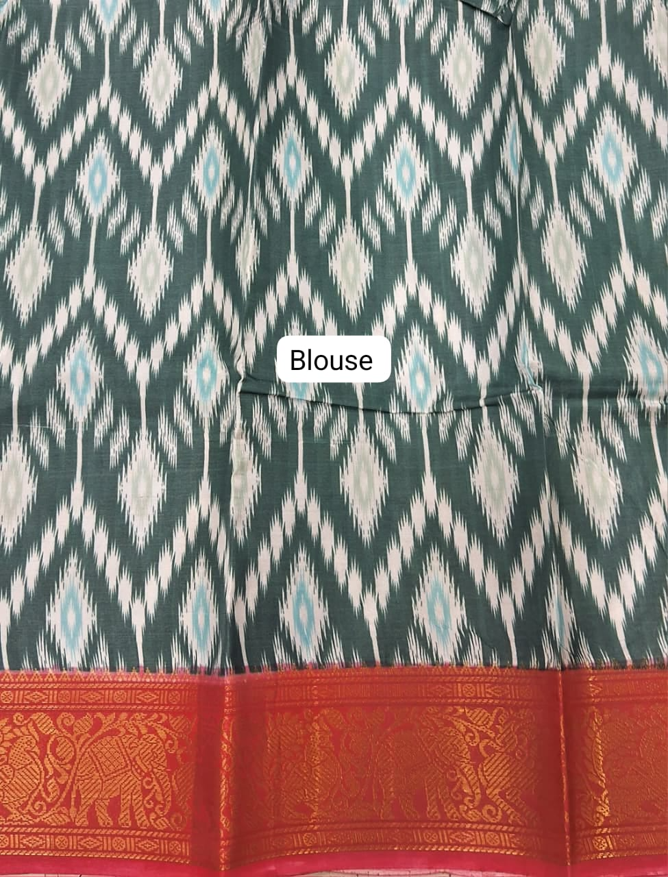 Sky Blue Banana printed silk Saree Blouse