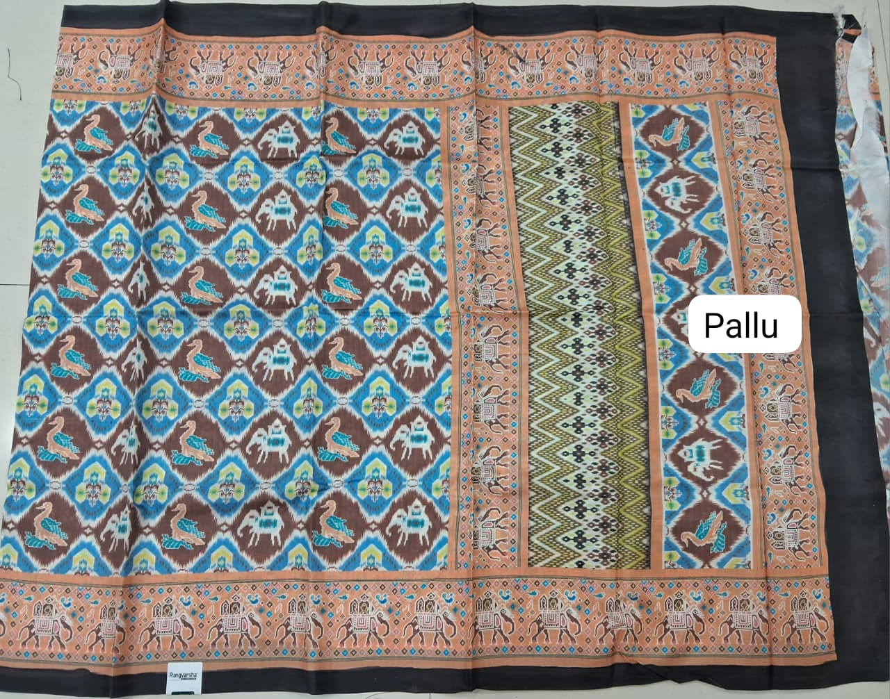 Sky Blue with Brown Banana printed silk Saree Pallu