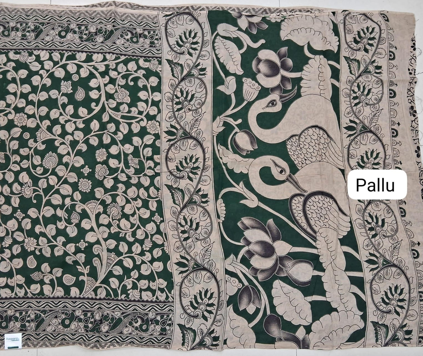 Olive Green Cotton Saree pallu