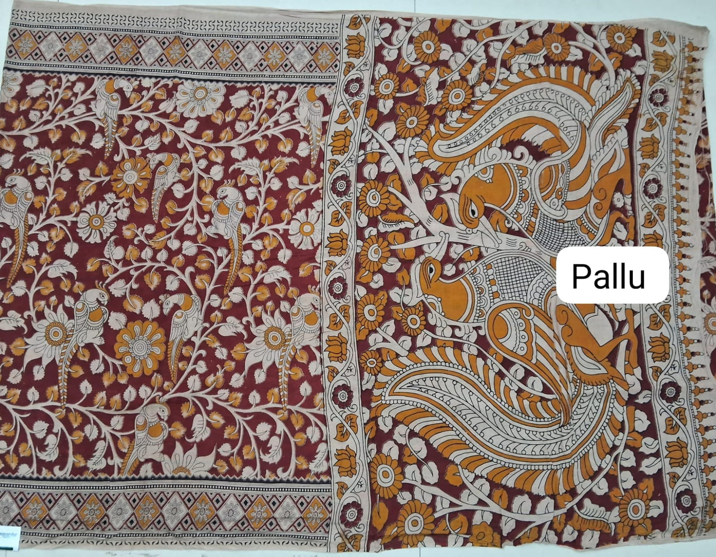 Maroon kalamkari Cotton Saree pallu