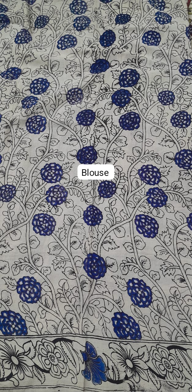 Cream kalamkari Cotton Saree blouse