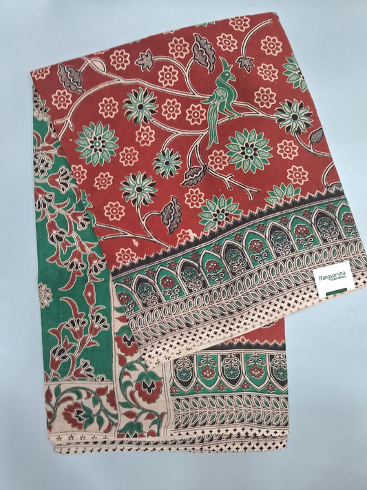 Brick Red kalamkari Cotton Saree