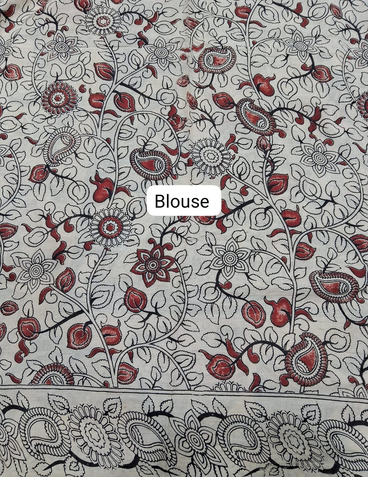 Royal Blue kalamkari Cotton Saree blouse