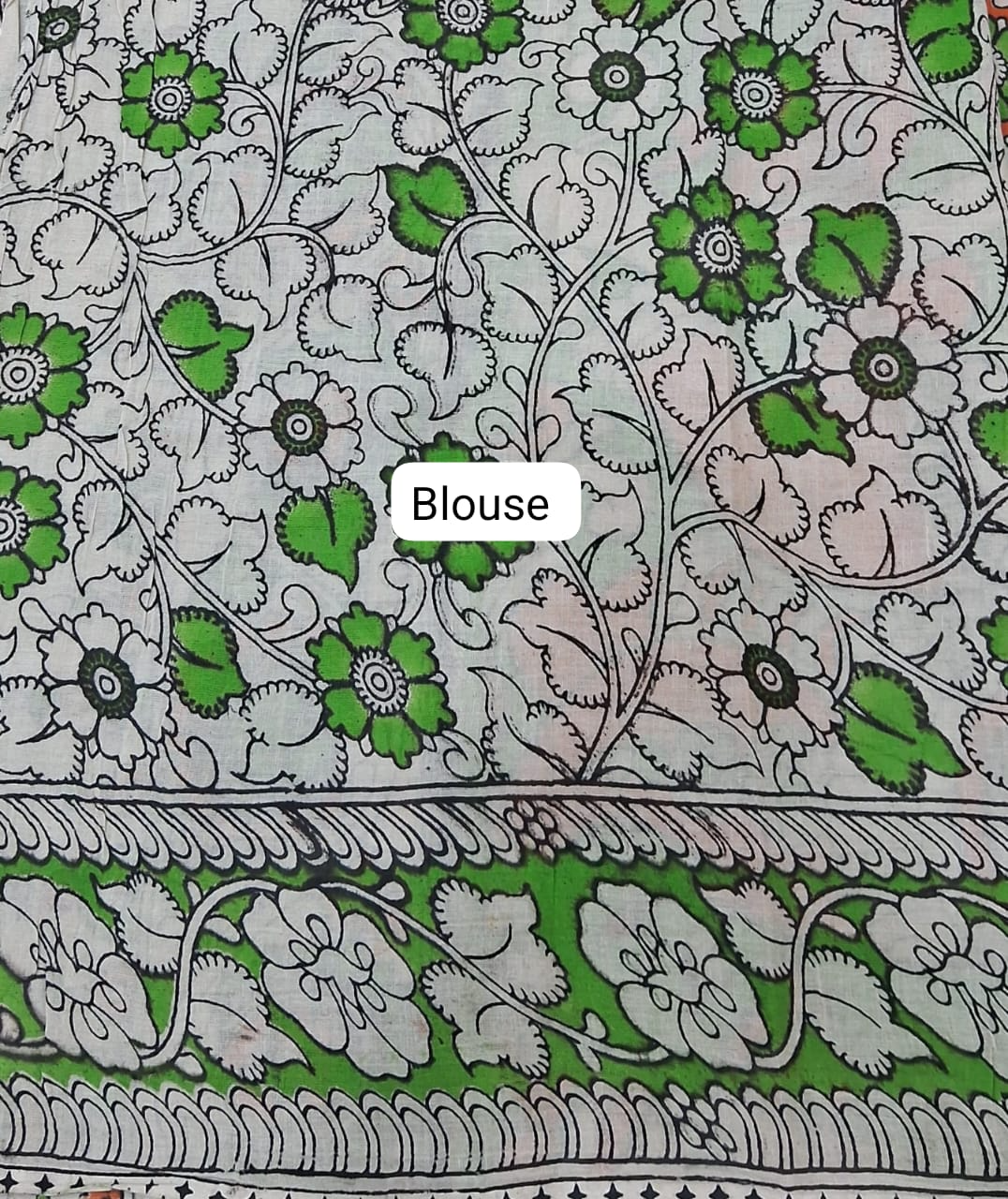 Orange Kalamkari Cotton Saree blouse