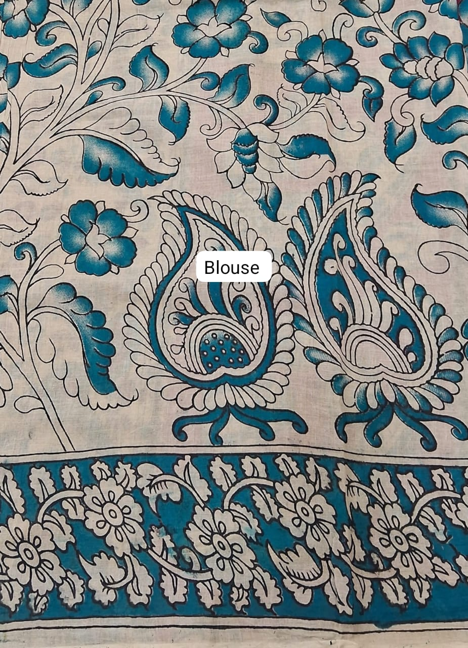 Dark Pink Kalamkari Cotton Saree blouse