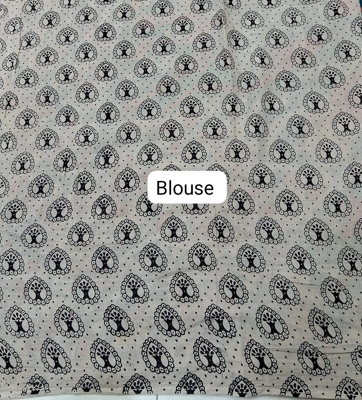 Orange Kalamkari Cotton Saree Blouse