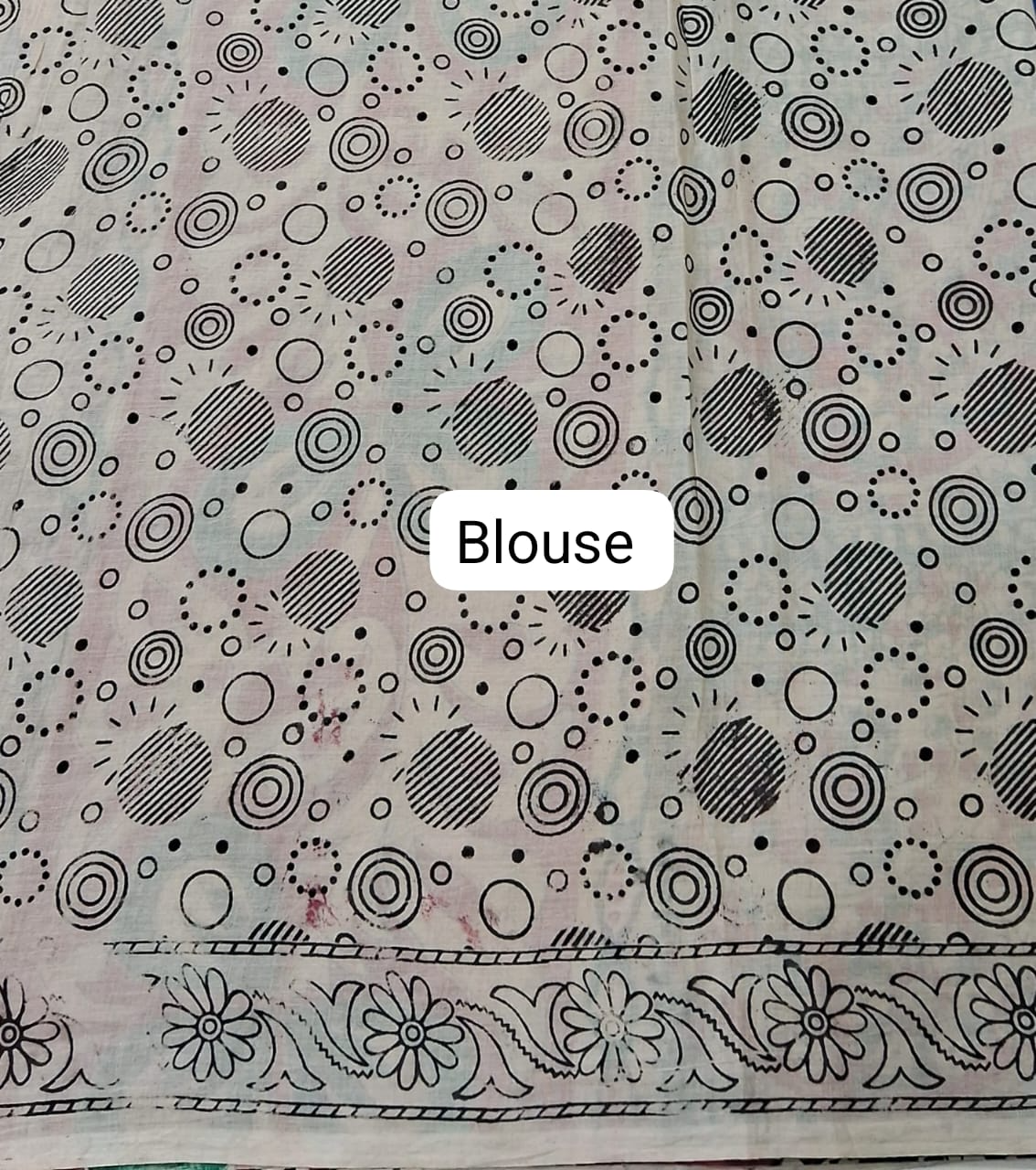 Green Kalamkari Cotton Saree Blouse