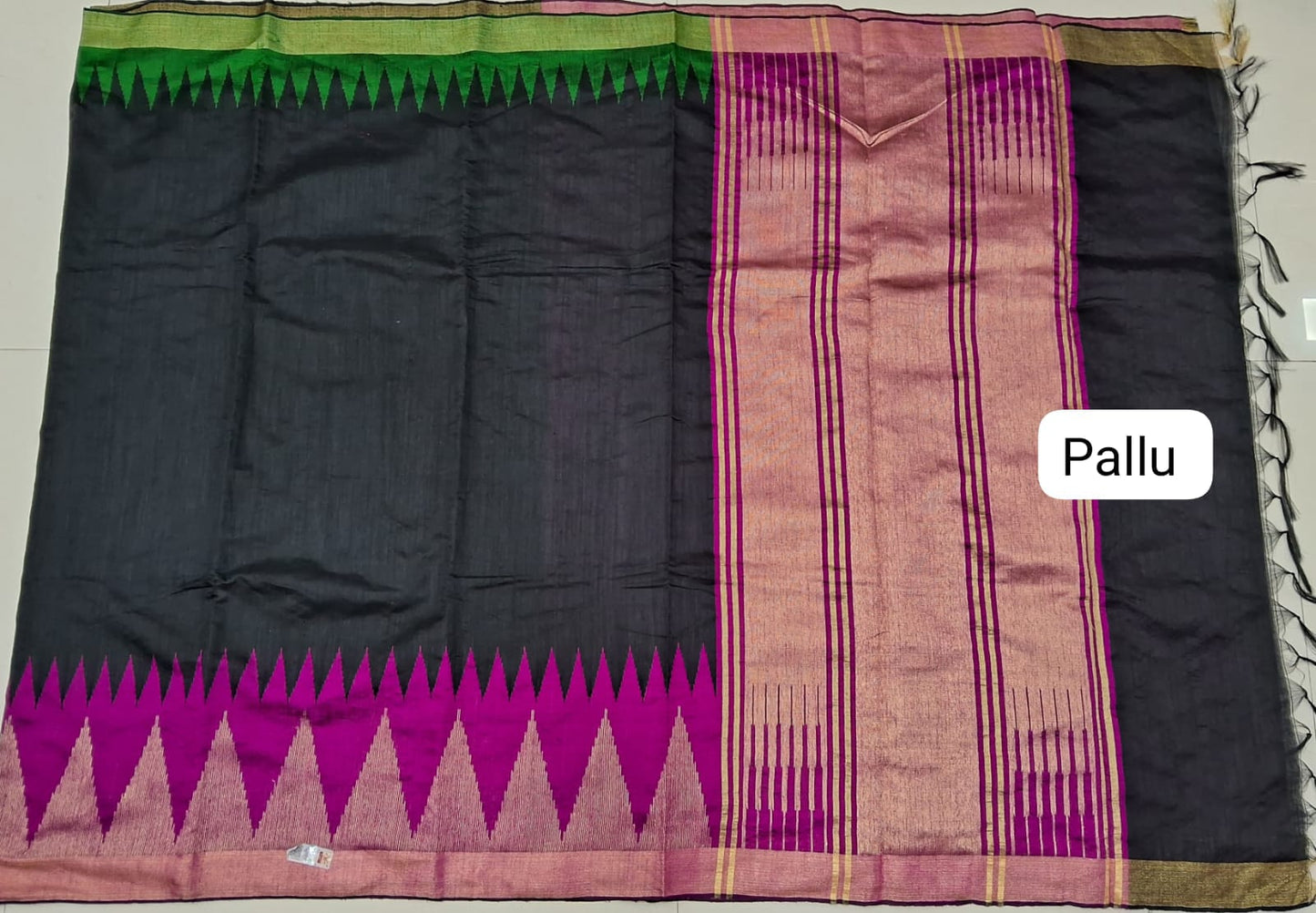 Black Plain Khadhi Pure Pattu Saree pallu