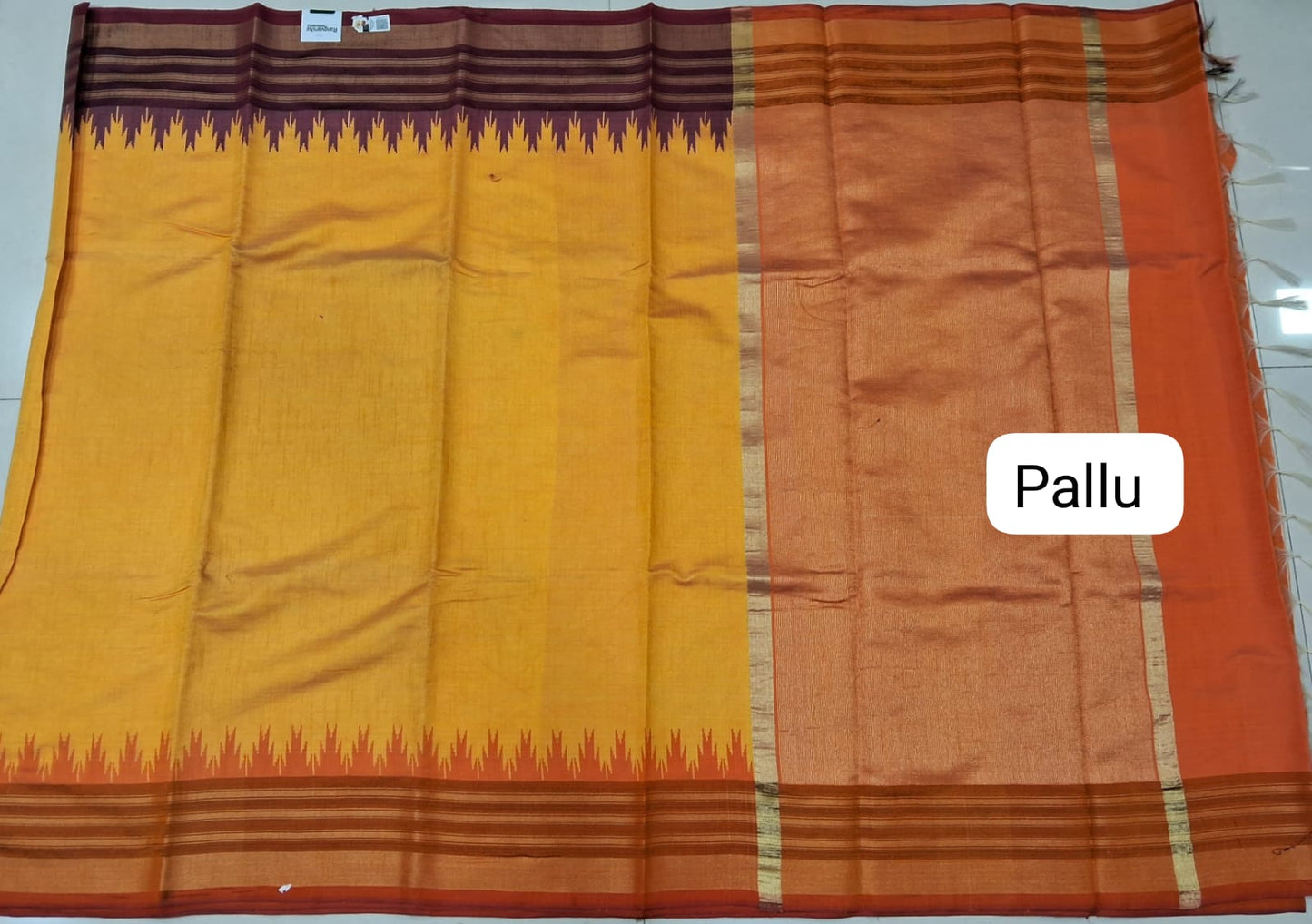 Mango Yellow Plain Khadhi Pure Pattu Saree pallu