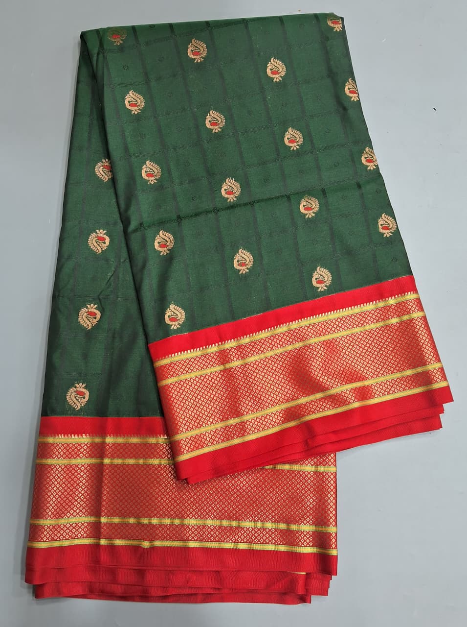 Bottle Green Paithani Semi Silk Saree