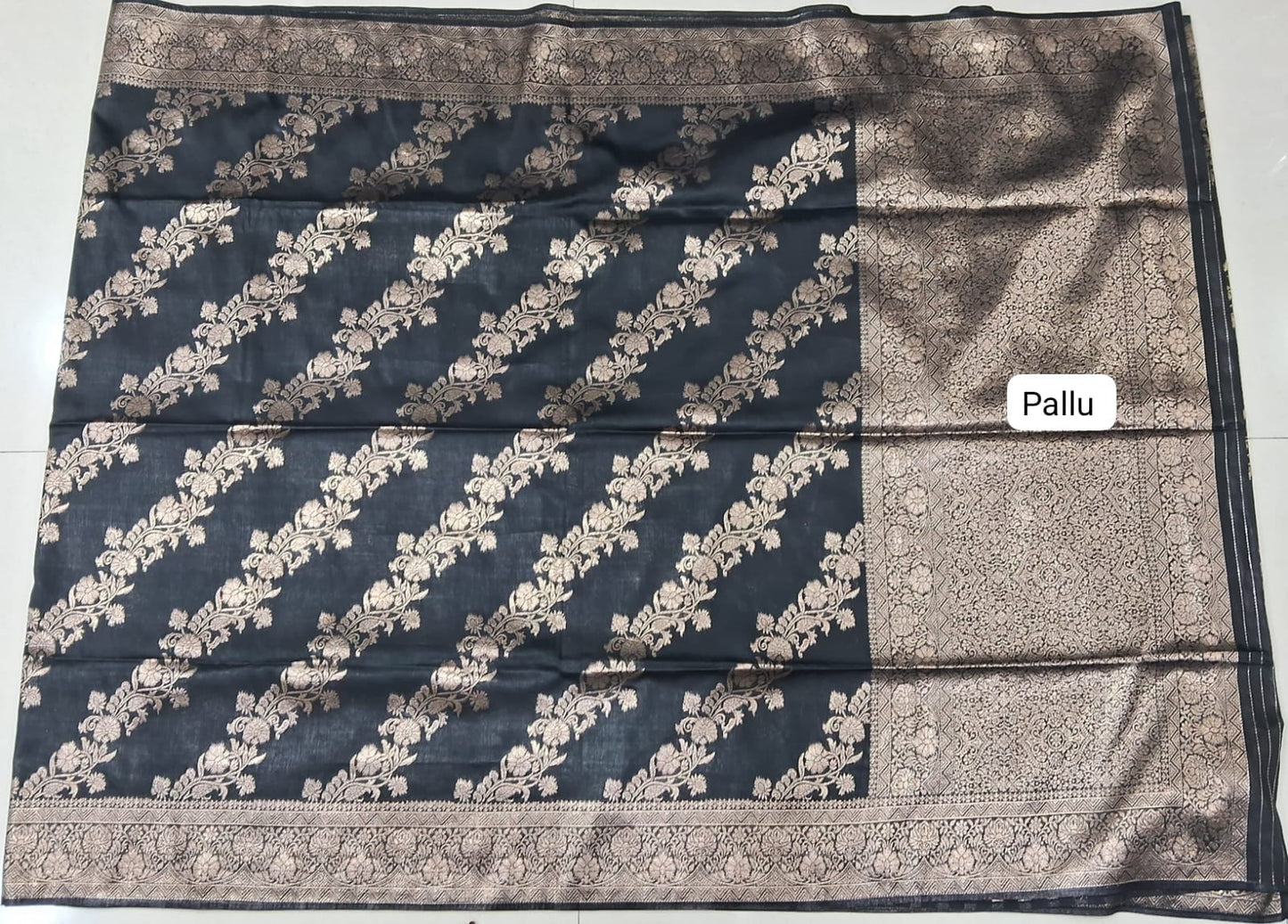 Black Russian Silk Saree pallu