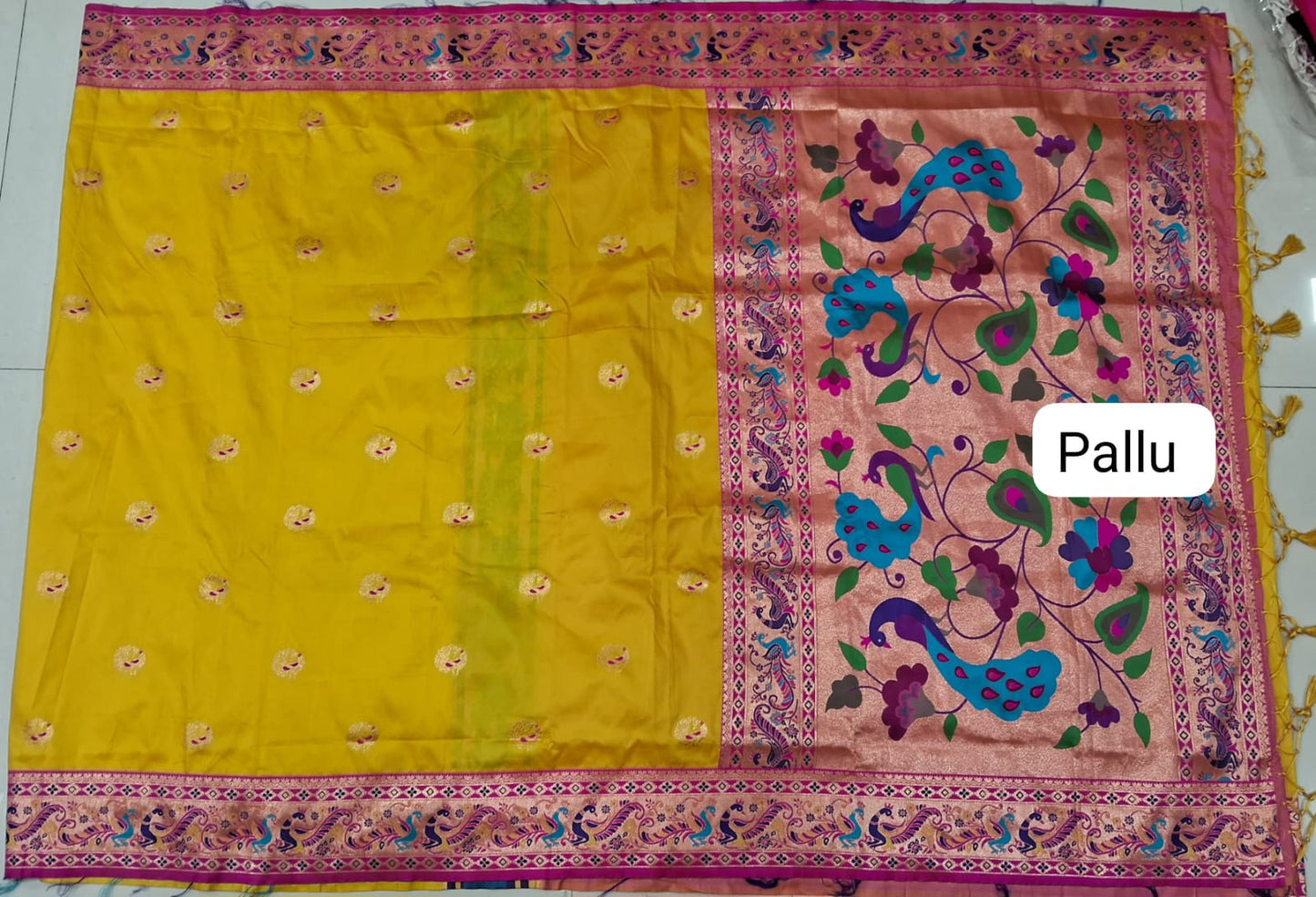 Yellow Banaras Saree pallu