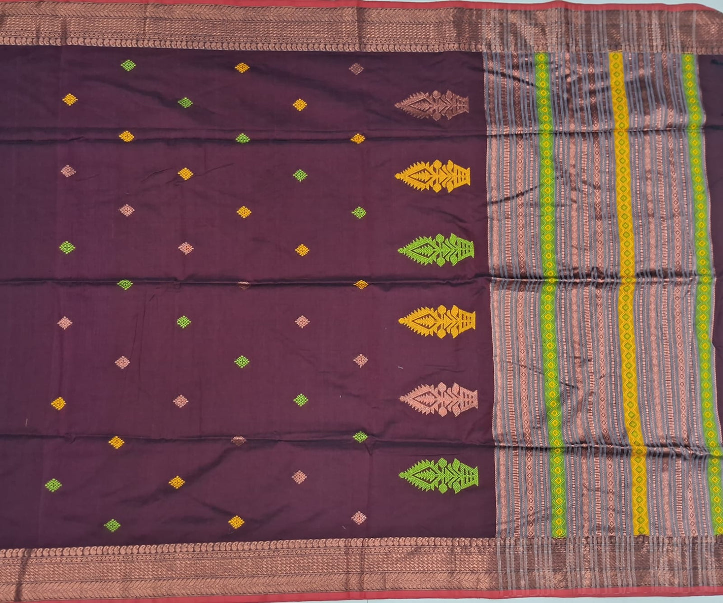 Wine Khadhi Silk Saree Blouse