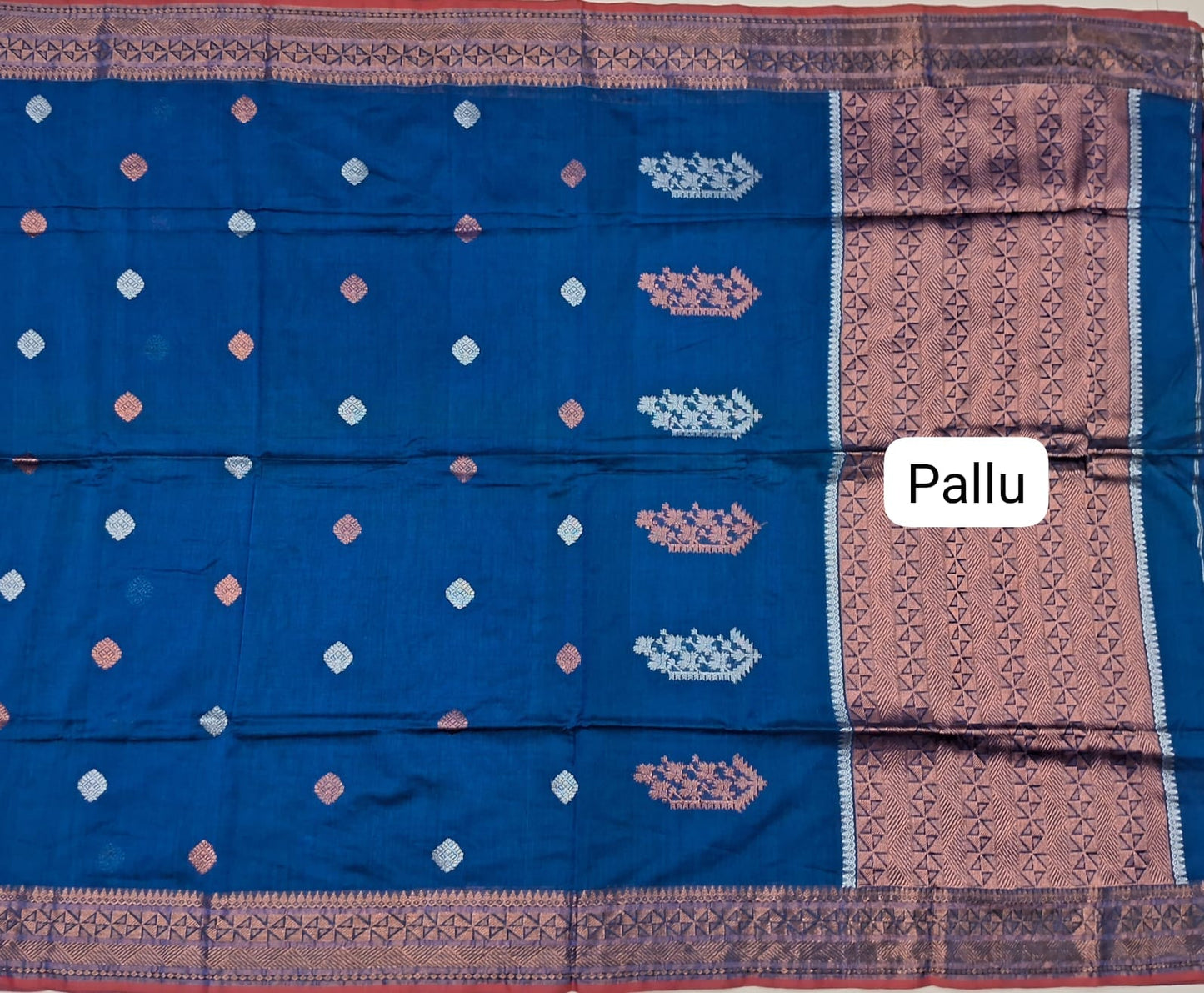 Royal Blue Khadhi Silk Saree Pallu