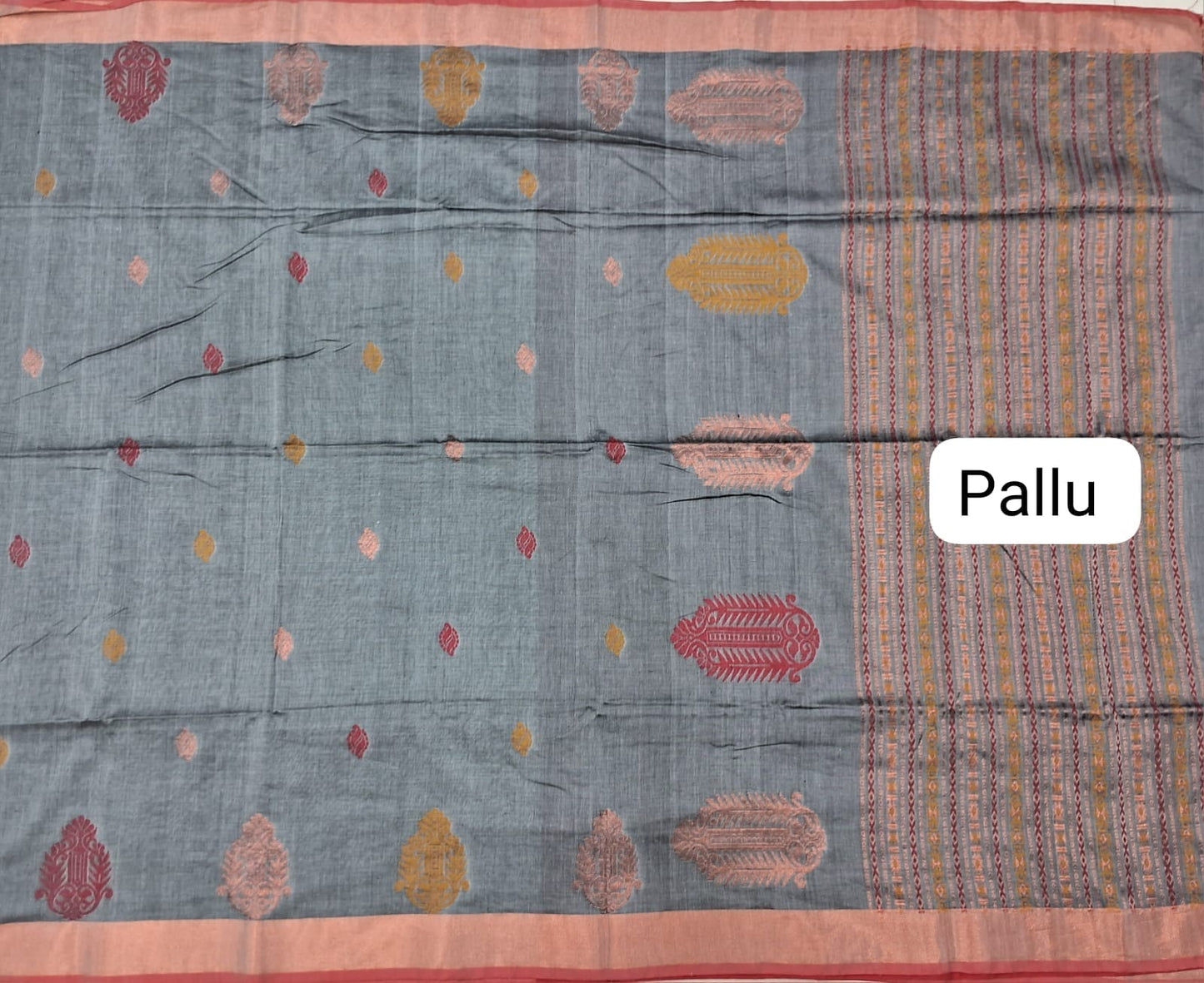 Grey Khadhi Silk Saree Pallu