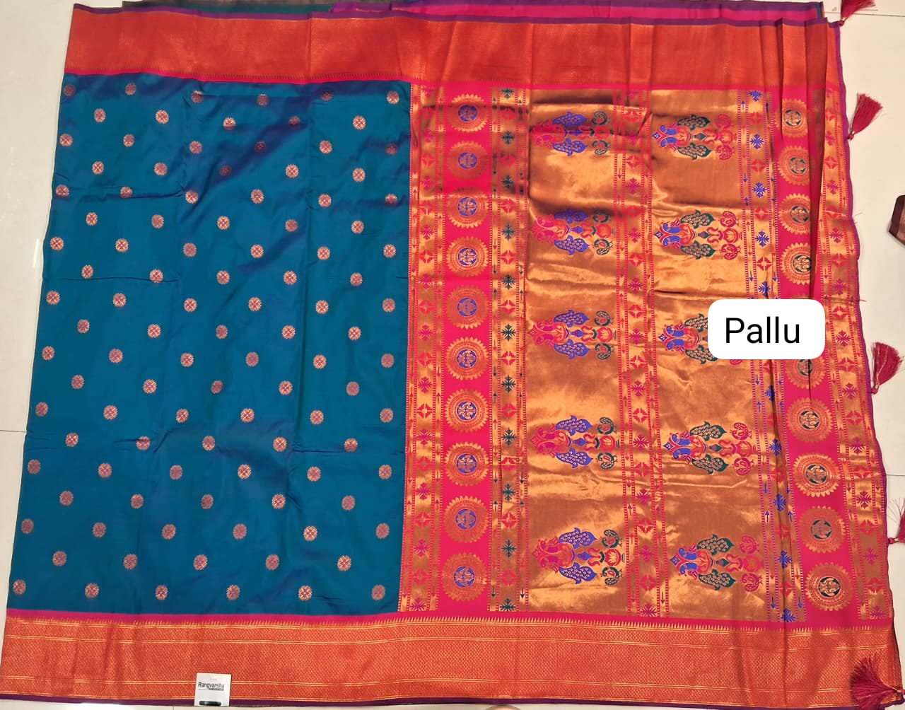 Peacock Blue Soft Silk Saree Pallu