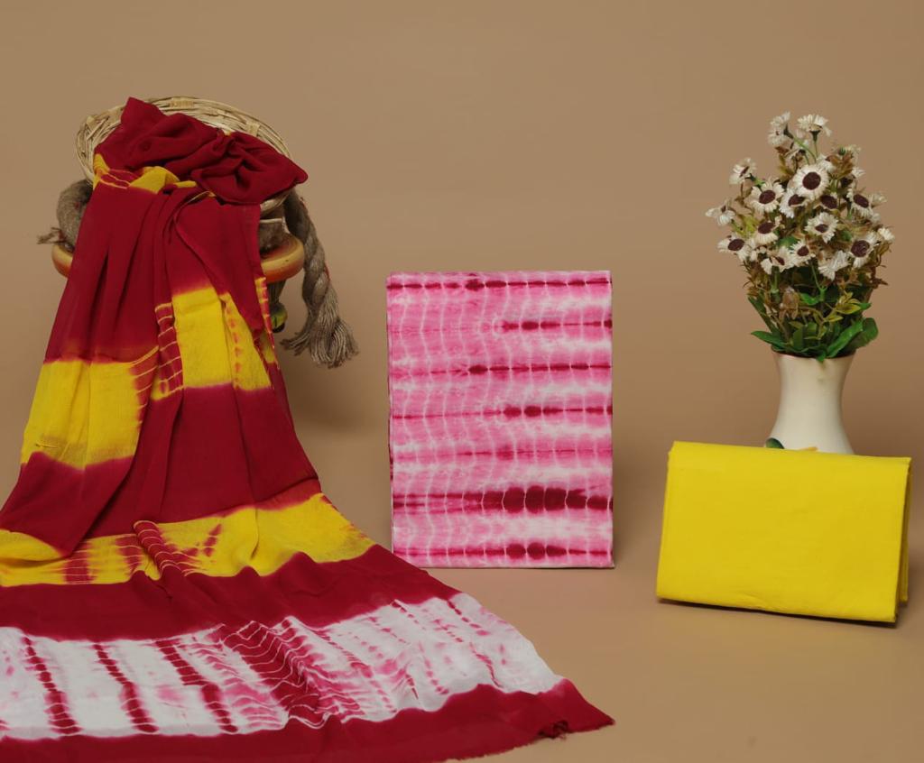 Pink shibori printed mulmul cotton paired