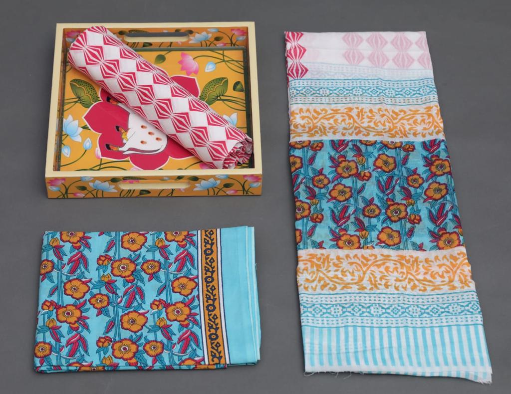 Sky blue floral printed mulmul cotton top