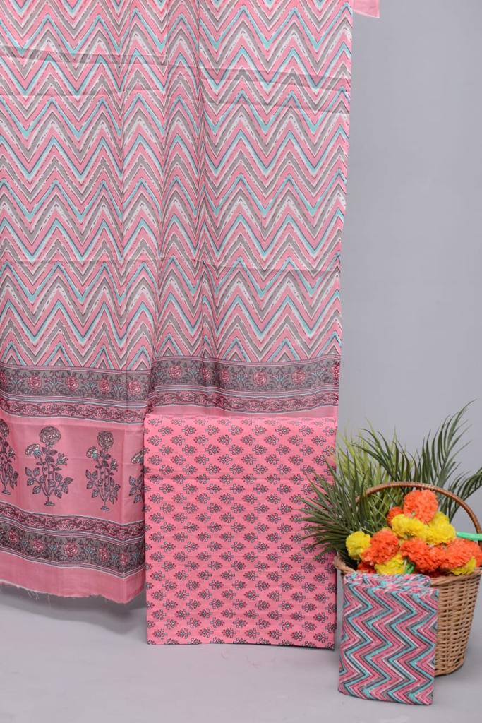 Peach pink small flower printed mulmul cotton top