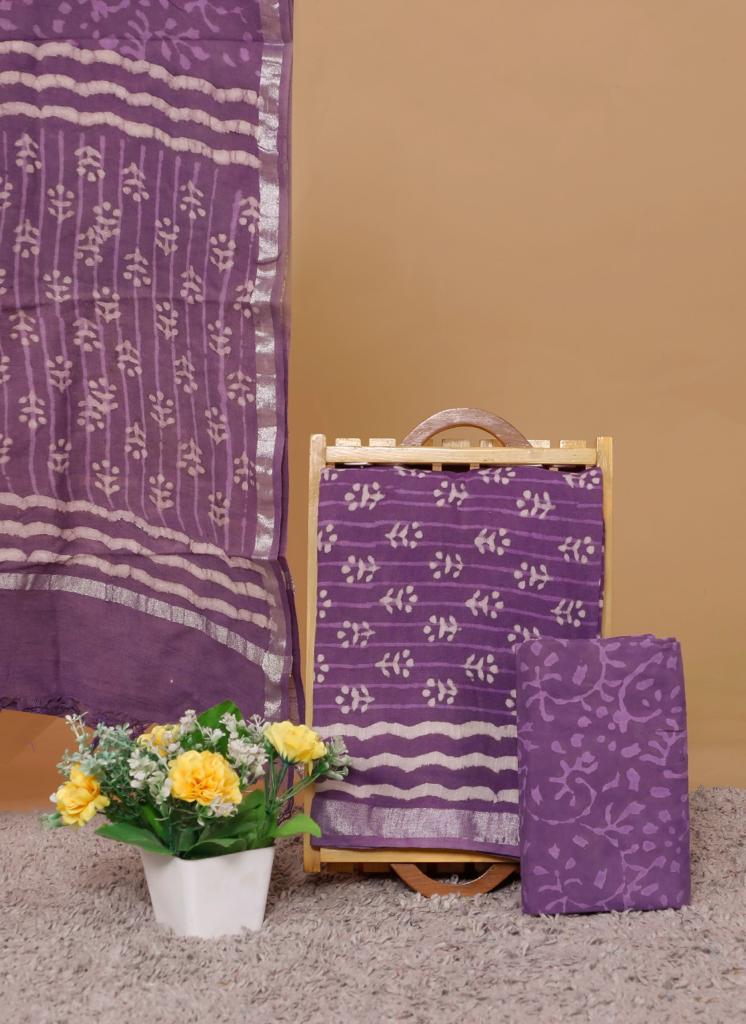 Lavender and white block printed linen cotton top