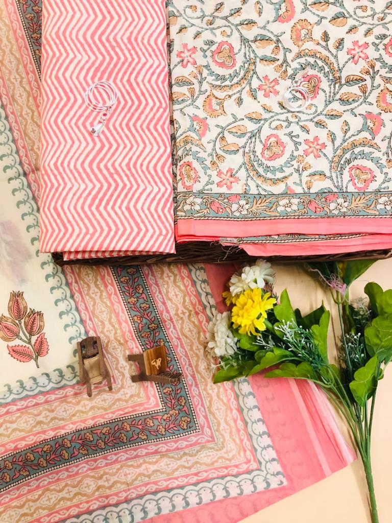 White and baby Pink floral printed cotton top