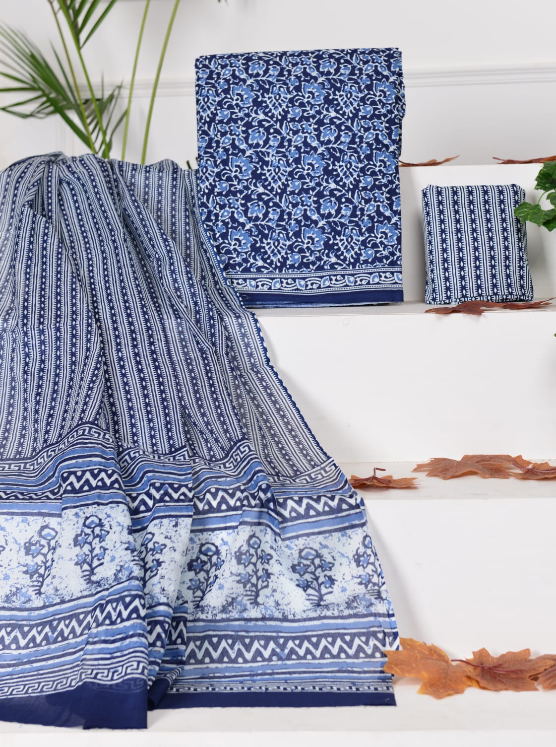 Indigo Blue and white floral printed cotton top