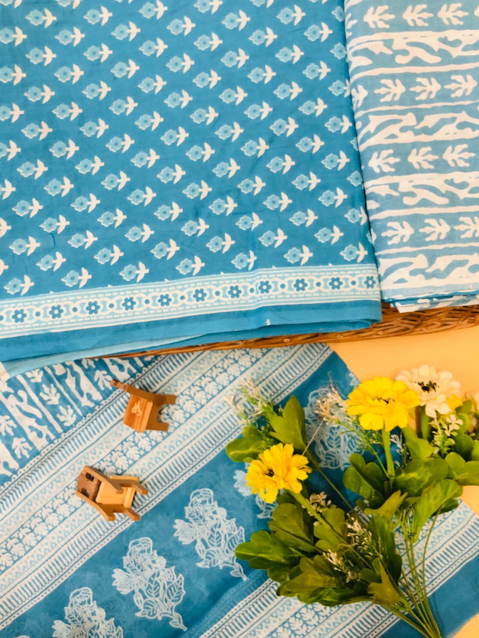 Turquoise Blue with self flower printed cotton top