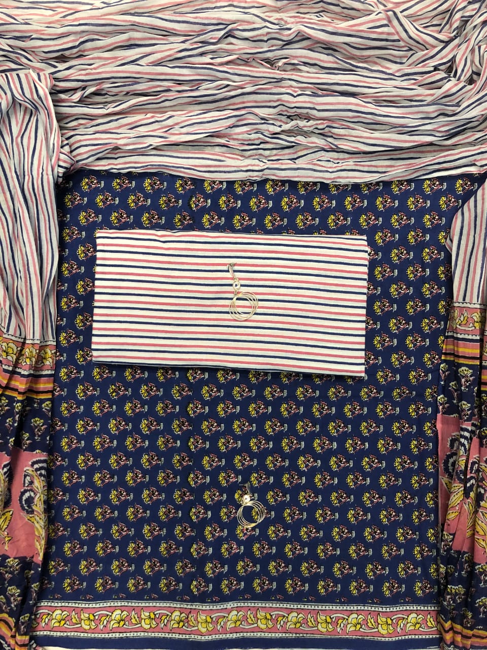 Blue with Yellow,pink flower printed cotton top