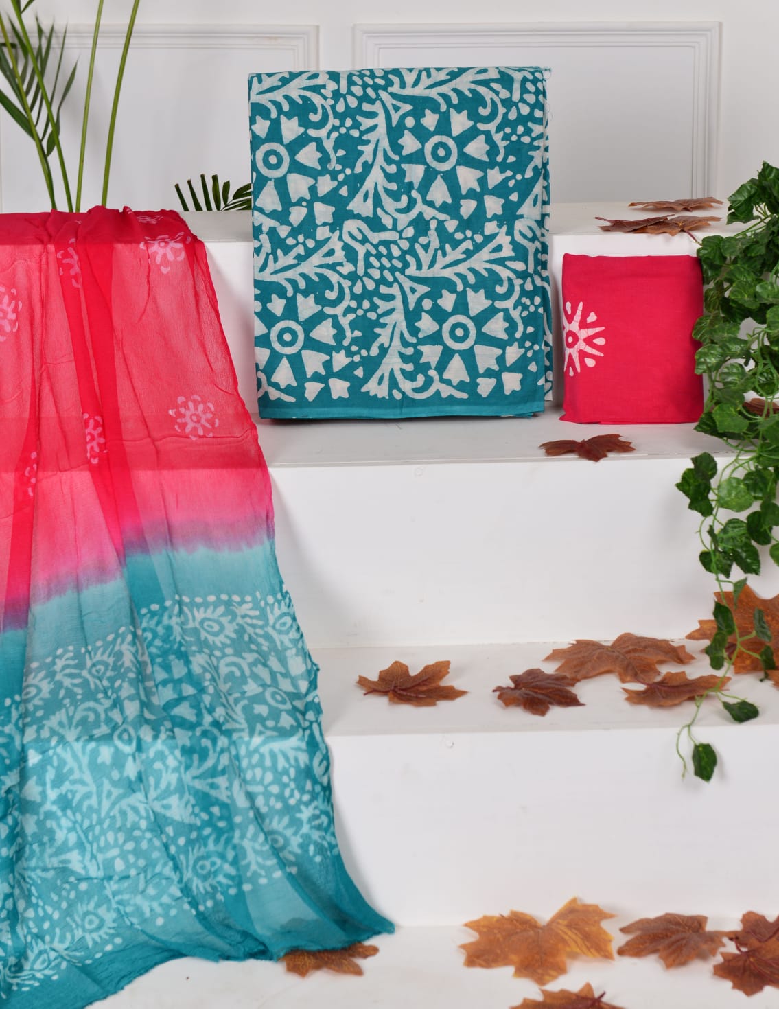 Peacock Blue floral printed cotton top