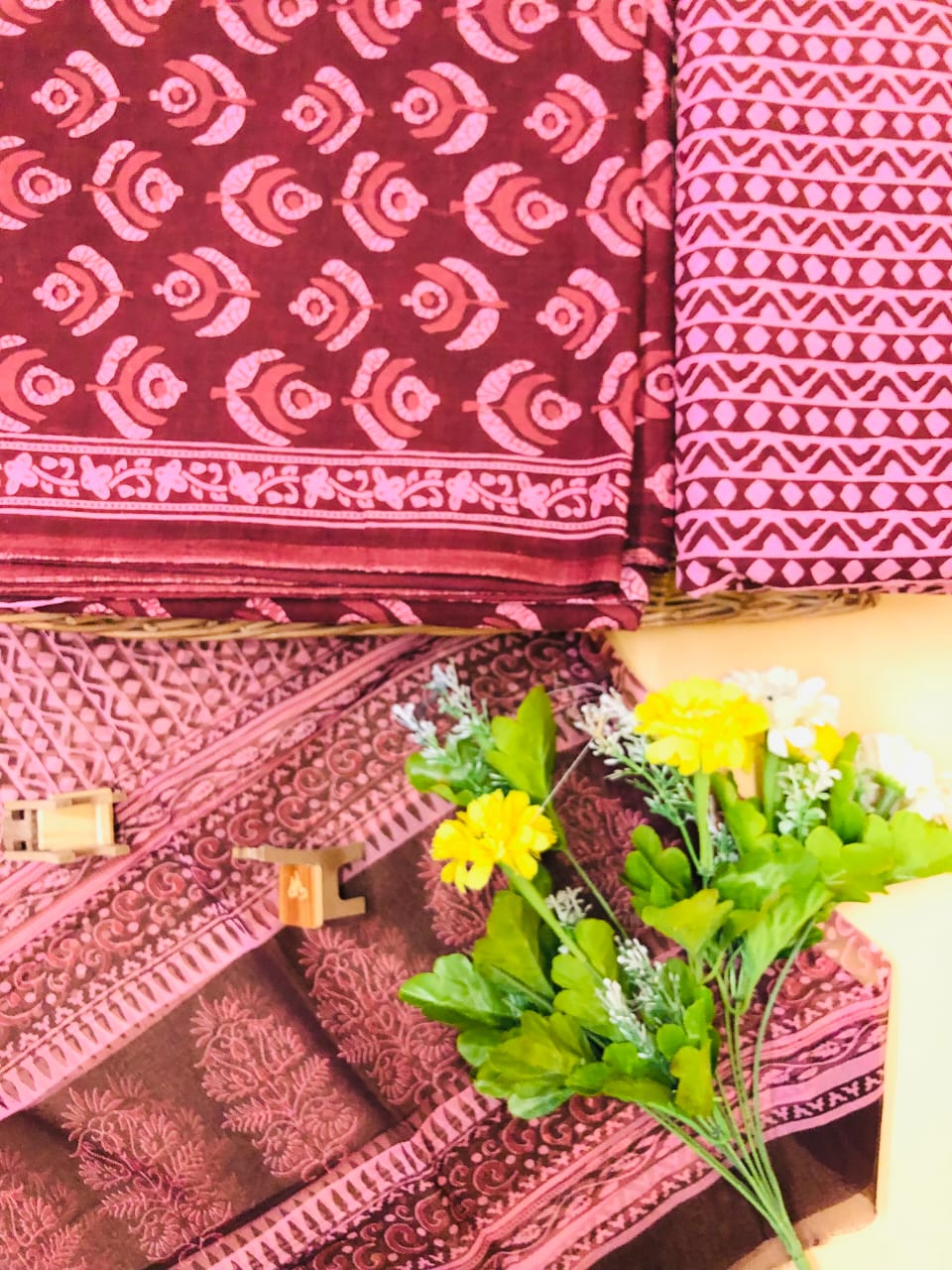 Maroon with Peach flower printed cotton top