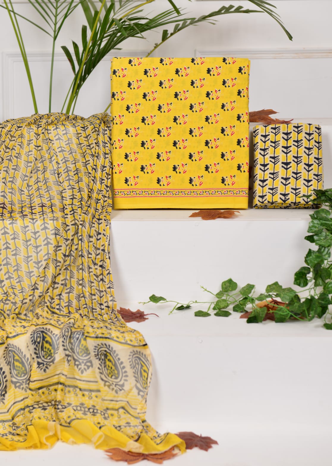 Yellow with Black flower printed cotton top