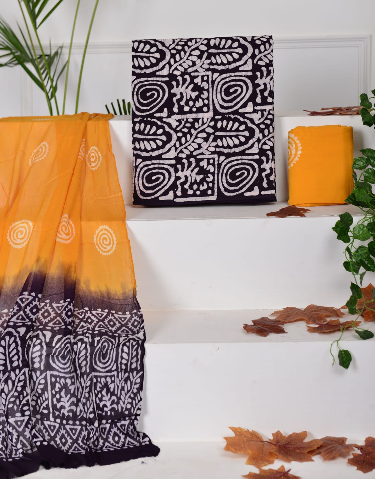 Black with White leaf printed cotton top