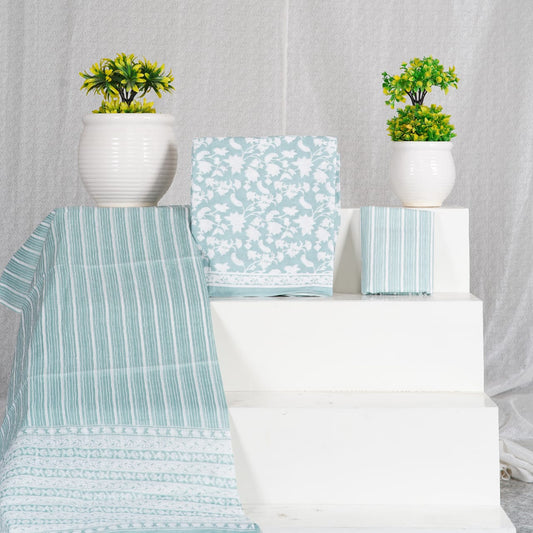 Baby Blue with white flower printed cotton top