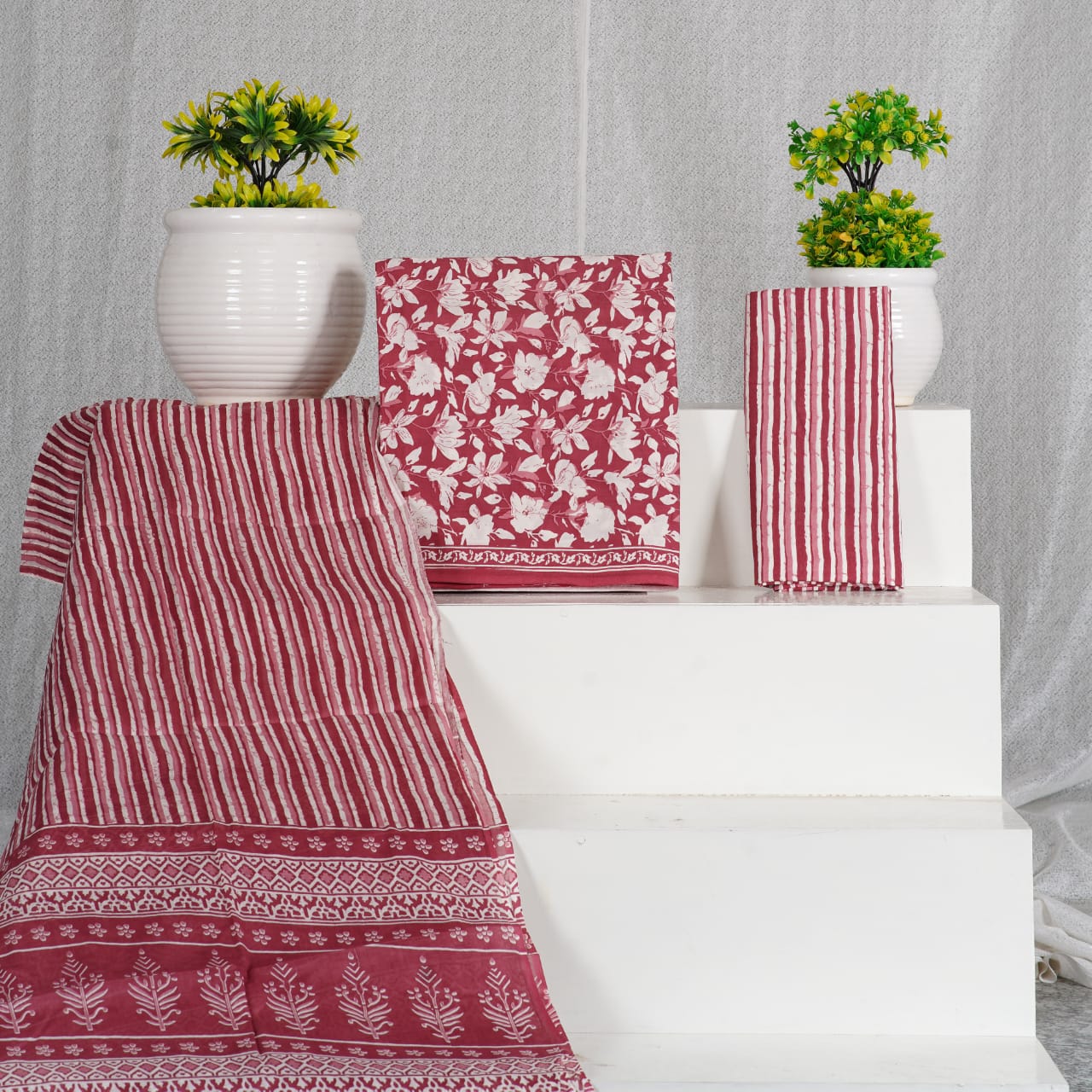 Brick Red with white flower printed cotton top