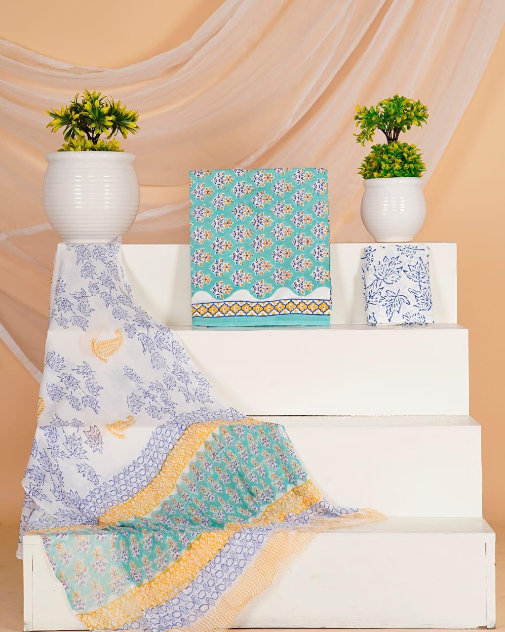 Marine Blue with Purple floral printed cotton top