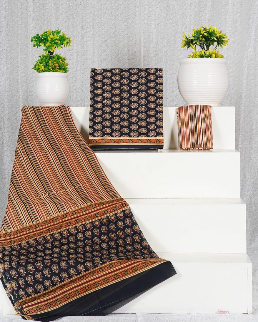 Black with Light yellow flower printed cotton top